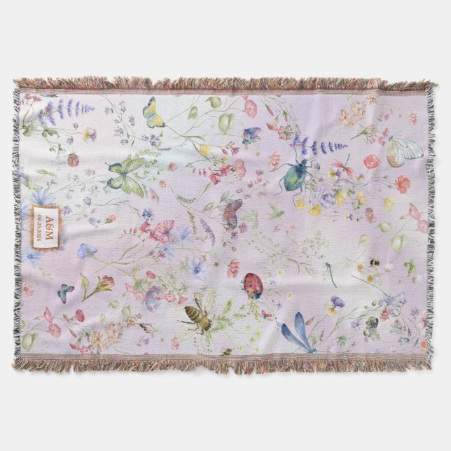 Whimsical Wildflower Pink Keepsake Throw Blanket (Front)