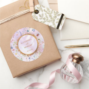 Whimsical Wildflower Pink Wedding Sticker