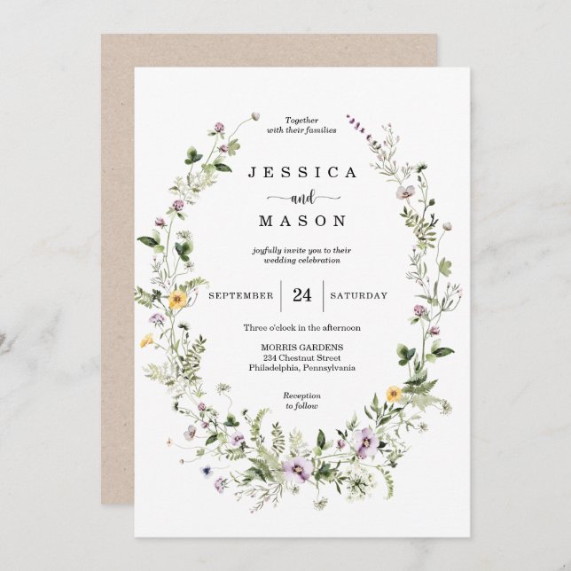 Whimsical Wildflower Rustic Wedding Invitation  (Front/Back)