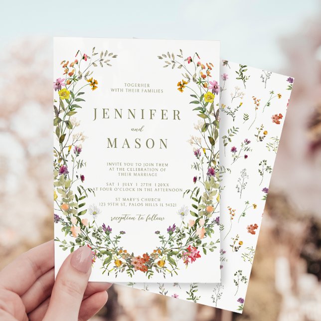 Whimsical wildflower rustic wedding invitation (Creator Uploaded)