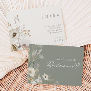 Whimsical Wildflower   Sage Bridesmaid Proposal Invitation