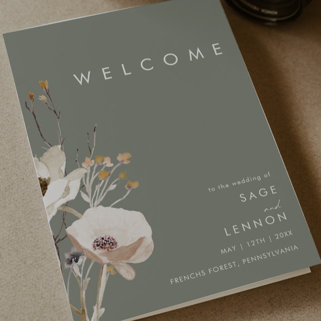 Whimsical Wildflower | Sage Folded Wedding Program (Creator Uploaded)