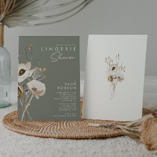 Whimsical Wildflower Sage Green Lingerie Shower Invitation