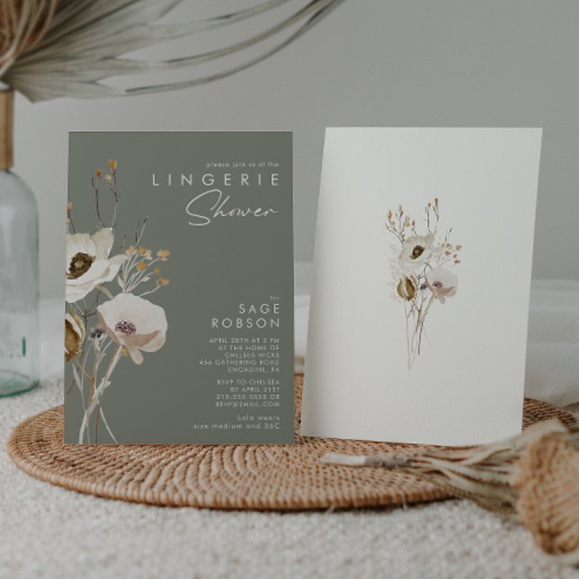 Whimsical Wildflower | Sage Green Lingerie Shower Invitation (Creator Uploaded)