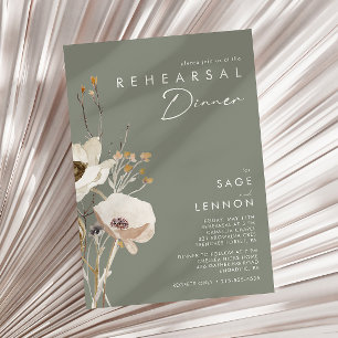 Whimsical Wildflower Sage Green Rehearsal Dinner Invitation