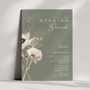 Whimsical Wildflower Sage Green Wedding Brunch Invitation