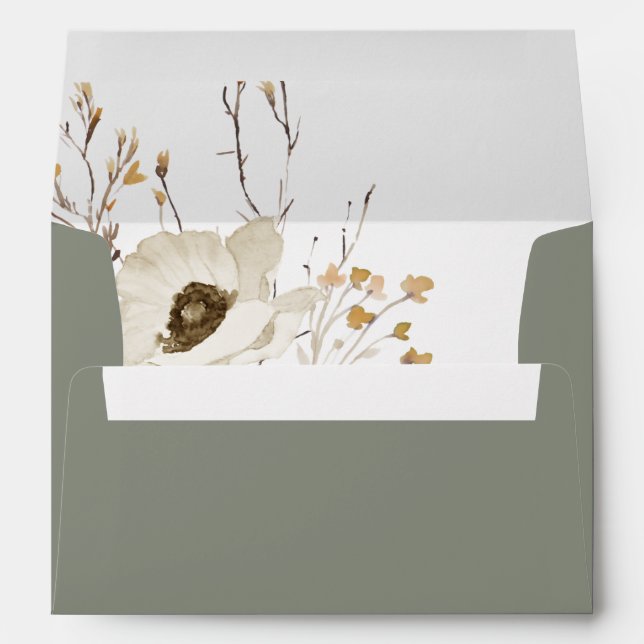Whimsical Wildflower Sage Green Wedding Invitation Envelope (Back (Bottom))