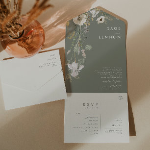 Whimsical Wildflower Sage Meadow Seal And Send All All In One Invitation