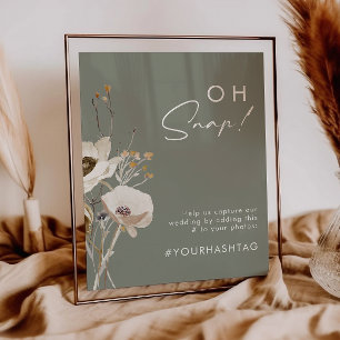 Whimsical Wildflower Sage Oh Snap Hashtag Poster