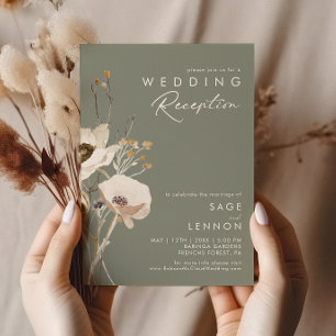 Whimsical Wildflower   Sage Wedding Reception Invitation