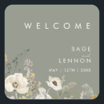 Whimsical Wildflower Sage Wedding Welcome Sticker<br><div class="desc">This Whimsical Wildflower Sage wedding welcome sticker is perfect for your simple, elegant boho wedding. The modern rustic greenery accompanied by the minimalist watercolor wildflowers will help bring your vision to life! This design of pretty gold flowers, touches of bohemian sage green and purple is sure to complete your minimal...</div>