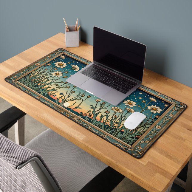 Whimsical Wildflower Starry Sunset Desk Mat (Office 2)