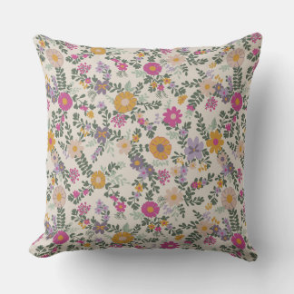 Whimsical Wildflower Throw Pillow – Folk Floral