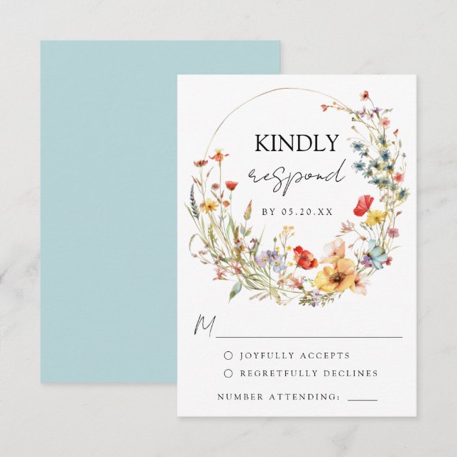 Whimsical Wildflower Wedding RSVP Card (Front/Back)