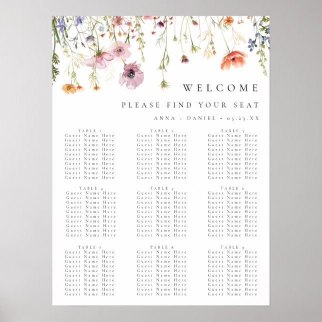 Whimsical Wildflower Wedding Seating Chart (Front)