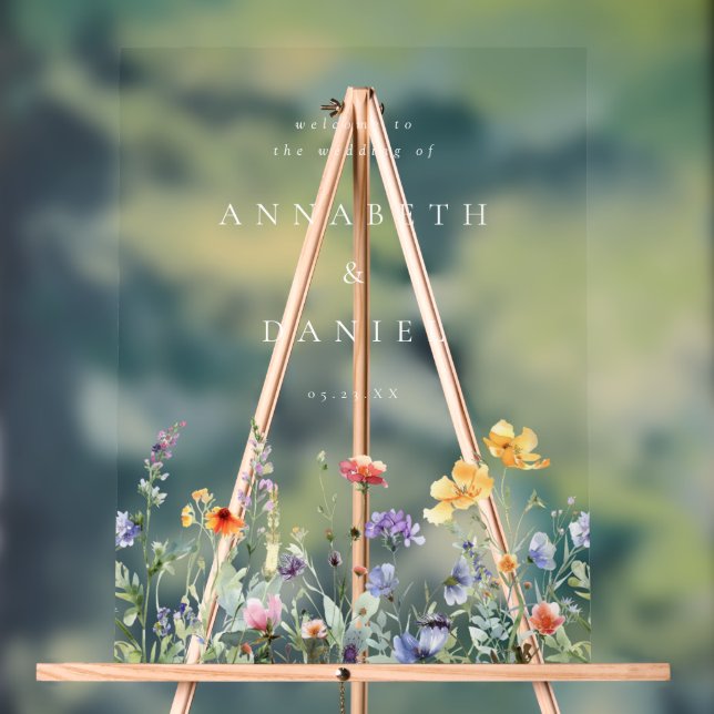 Whimsical Wildflower Wedding Welcome Acrylic Sign (Neutral)
