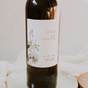 Whimsical Wildflower Wedding Wine Label