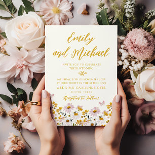 Whimsical Wildflower Yellow Pink Butterfly Wedding Invitation