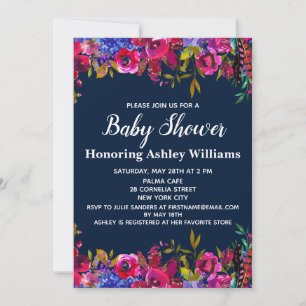 Whimsical Wildflowers Baby Shower Botanical Navy Invitation