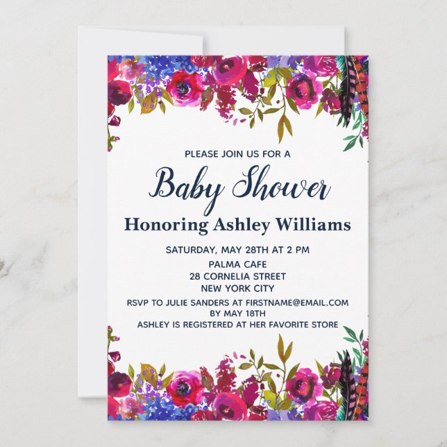 Whimsical Wildflowers Baby Shower Botanical White Invitation (Front)