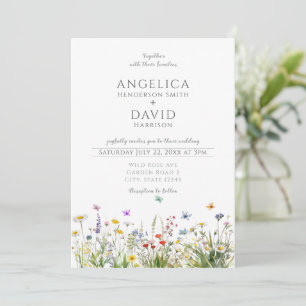 Whimsical Wildflowers Butterflies Wedding Invitation