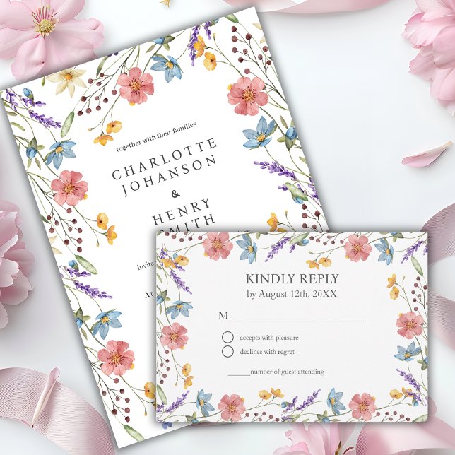 Whimsical Wildflowers Elegant Garden Wedding RSVP Card (Creator Uploaded)