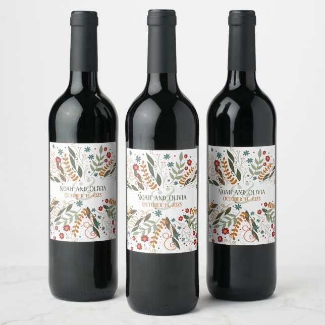 Whimsical Wildflowers Elegant Modern Inspirivity Wine Label (Bottles)
