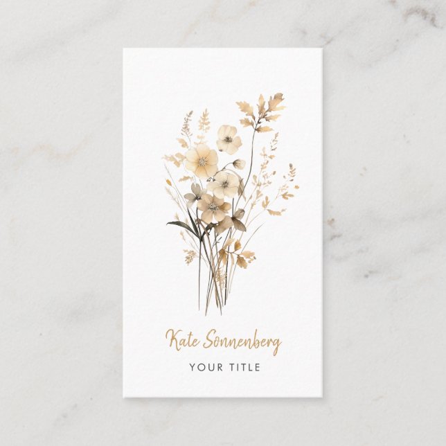 Whimsical Wildflowers Handwritten Type Business Card (Front)