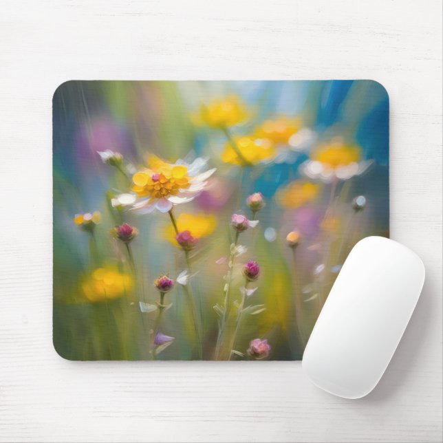 Whimsical Wildflowers In The Wind Mouse Pad (With Mouse)