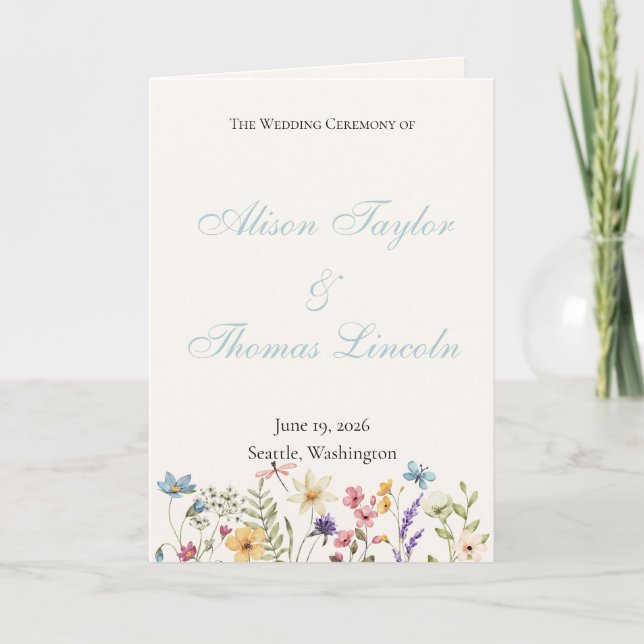 Whimsical Wildflowers Meadow Wedding  Program (Front)
