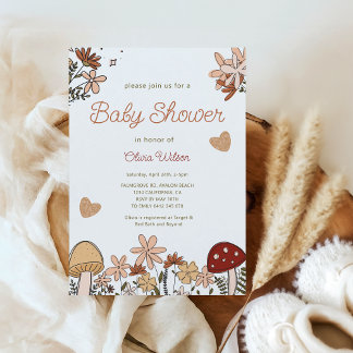 Whimsical Wildflowers Mushroom Baby Shower Invitation