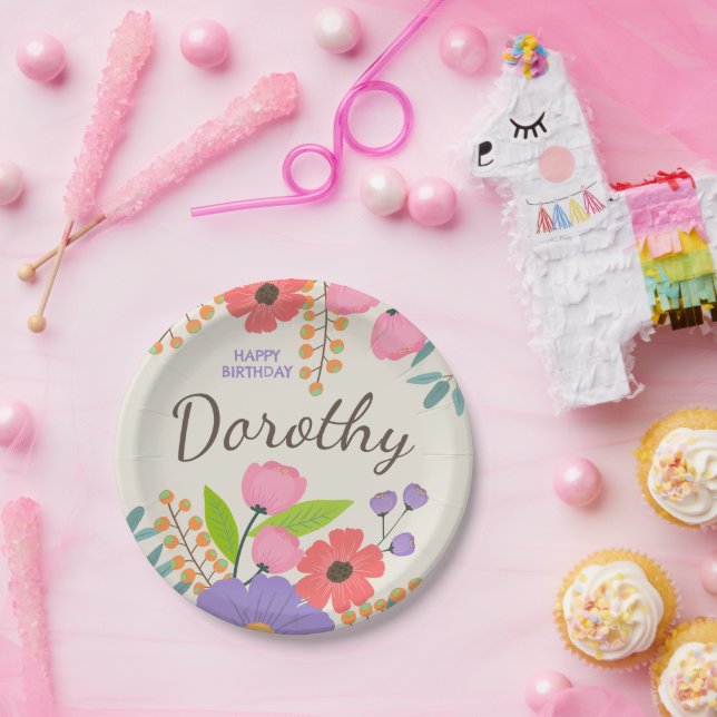 Whimsical Wildflowers Paper Plates w/ Custom Name (Party)