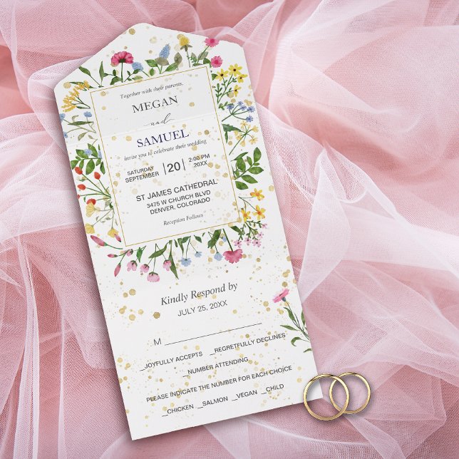 Whimsical Wildflowers Photo Wedding All In One Invitation (Creator Uploaded)