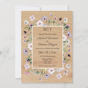 whimsical wildflowers rustic wood country wedding invitation