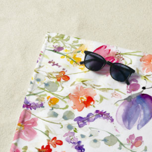 Whimsical Wildflowers   Watercolor Beach Towel