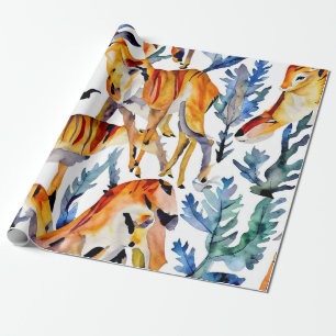Whimsical Wildlife Watercolor Collage Wrapping Paper