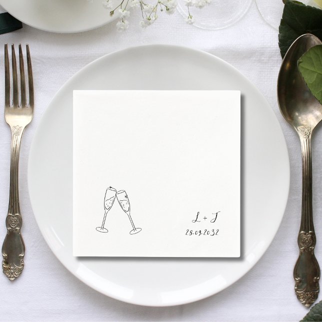 Whimsical Wine Glasses Custom Initials Wedding Napkin (Creator Uploaded)