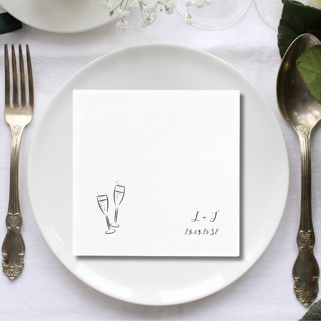 Whimsical Wine Glasses Customised Initials Wedding Napkin (Creator Uploaded)