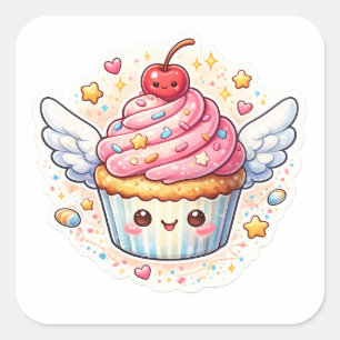 Whimsical Winged Cupcake – Cute design. Square Sticker