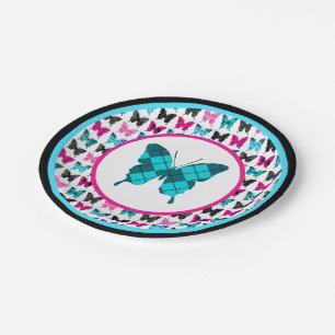 Whimsical Wings: Argyle Blues Paper Plate
