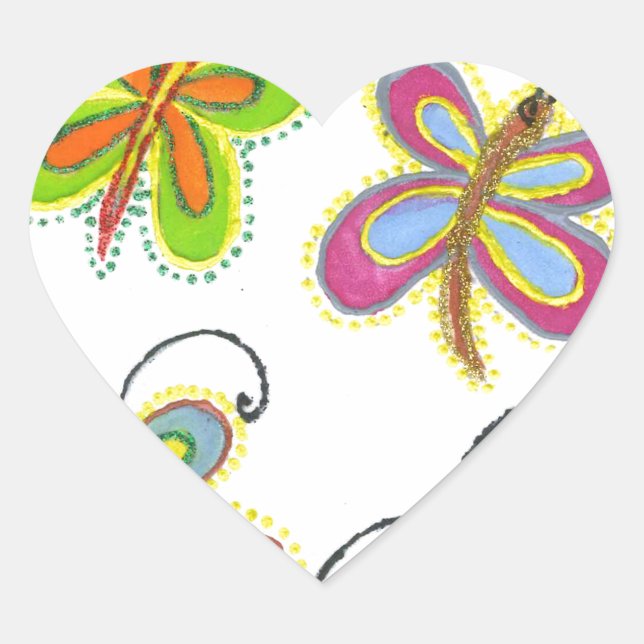 Whimsical Wings: Stunning Butterfly-Themed design Heart Sticker (Front)
