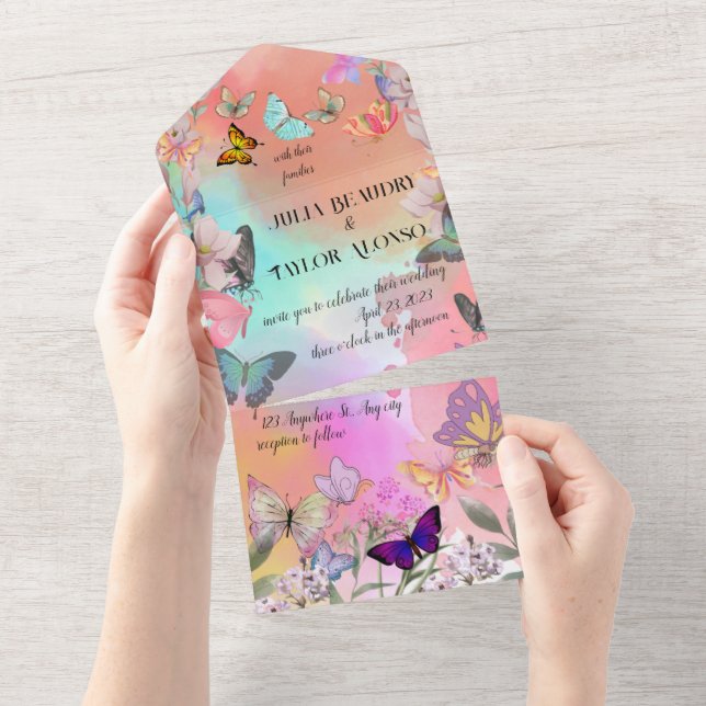 Whimsical Wings: Watercolor Butterfly Wedding  All In One Invitation (Tearaway)
