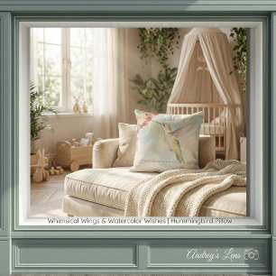 Whimsical Wings & Watercolor Wishes   Hummingbird  Cushion
