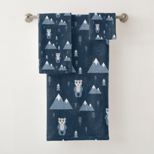Whimsical Winter Bears and Mountains  Bath Towel Set