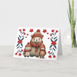Whimsical Winter Bears & Florals Christmas Card