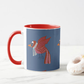 Whimsical winter bird with scarf mug