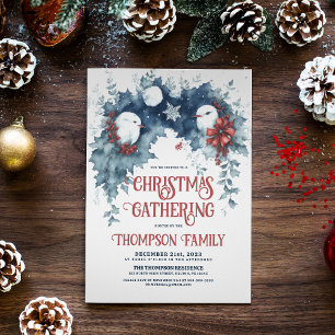 Whimsical Winter Birds Christmas Holiday Party Invitation