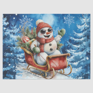 Whimsical Winter Blue Christmas Snowman Tissue Paper