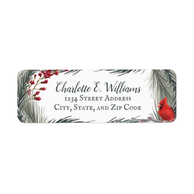Whimsical Winter Cardinal Return Address Label (Front)