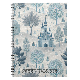 Whimsical Winter Castle Landscape in Blue & Grey Notebook